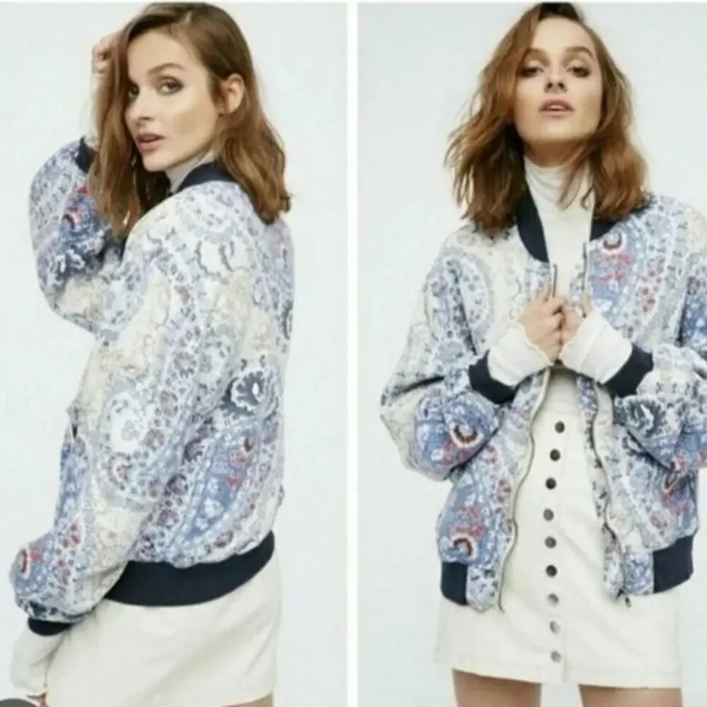 Free People Quilted Paisley Medium Bomber Jacket